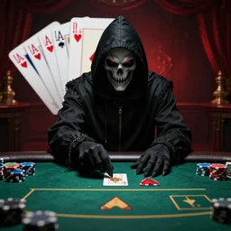 a grim reaper playing poker in hell
