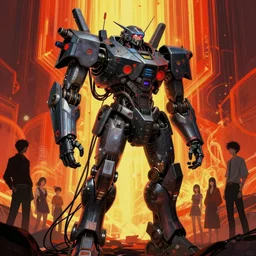 dark cyberpunk mech coder in constructivism, a lot of cables around, by francis bacon, by ayami kojima, by amano, by karol bak, greg hildebrandt, by mark brooks, by alex grey, by zdzisław beksinski, by takato yamamoto, radiant colors, ultra detailed, high resolution, wrapped thermal background