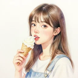 a girl with the ice cream watercolor colored pencil painting by samuel smith trending on artstation