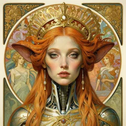 detailed realistic beautiful young cher alien robot as queen of mars face portrait by jean delville, gustave dore and marco mazzoni, art nouveau, symbolist, visionary, baroque, concept. horizontal symmetry by zdzisław beksinski, iris van herpen, raymond swanland and alphonse mucha. highly detailed, hyper - real, beautiful