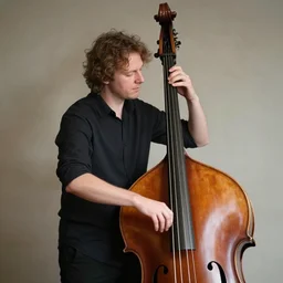 an acoustic double bass player in the style of carl larsson