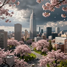 city scape inspired by Evgeny Lushpin,spring, cinematic