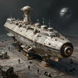 a beautiful highly detailed matte painting of a huge derelict cargo starship base, Space Hulk, Star Trek by Jose Daniel Cabrera Pena and Leonid Kozienko, concept art