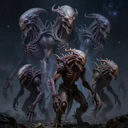 cosmic horror creatures, contrast, deep focus, turnaround, highly detailed, dramatic lighting, digital painting, artstation, concept art, matte, sharp focus, greg rutkowski, illustration.