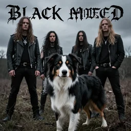 australian shepherd on the album cover of a black metal band