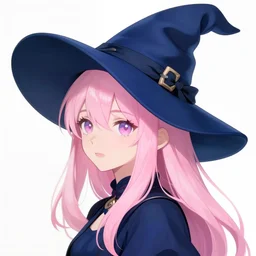 beautuful witch with light pink hair, a dark blue hat and dark blue robes brewing a bright green potion, digital art, trending on artstation, award-winning photograph