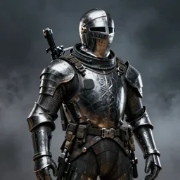 A military warrior knights templar wearing a space suit, broad shoulders, tactical gear, straps, black, death squad, relaxed pose, smokey background, octane render, 4k, realistic, highly detailed, digital art, epic, render, focus, 4k, 8k in the style of artstation deviantart,High Resolution
