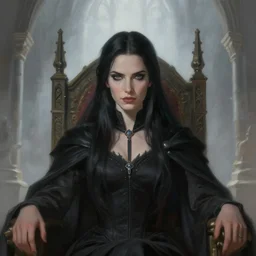 majestic, gracious, pragmatic, yennefer of vengerberg, face centered portrait, confident,, rustic throne room, architecture, fog, volumetric lighting, illustration, perfectly shaded, cold lights soft painting, art by krenz cushart and wenjun lin
