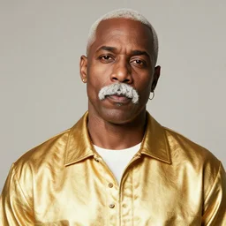 dslr portrait photo still of!!! wilfred brimley!!! white mustache as a gangsta rapper with gold chains and gold teeth grills growling at camera, 8 k, 8 5 mm f 1. 8