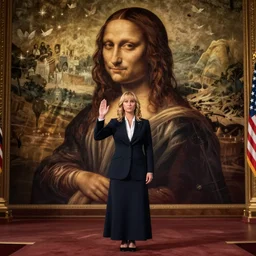 Amy Poehler taking the oath of office as president of the united states in the style of Leonardo da Vinci