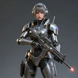 cybernetic female supersoldier armed with laser rifle, intricate detail, royo, whealan,