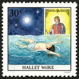 this is what it feels like to drown in the ocean of wonder, vintage 1 9 8 6 halleys comet stamp, watercolor by norman ackroyd, resembling the magic tarot card by makoto kobayashi