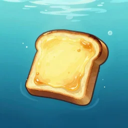 buttery toast floating underwater, burnt, soggy, cartoon