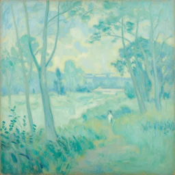 loose painting of a beautiful peaceful whimsical landscape, overexposed, teal color palette, influenced by art nouveau, by john duval and sargent