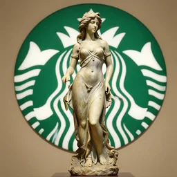 a statue in the shape of the woman from the starbucks logo, fantasy, detailed, photo realistic art by artgerm and greg rutkowski and alphonse mucha