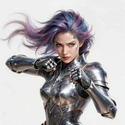 >  professional  portrait of female an cryogenic assassin in fighting pose ,  armor elements , danymic lighting,  stunning hair, fading color,  beautiful bone structure, symmetrical facial features, intricate, elegant, digital painting, concept art, smooth, sharp focus, illustration,  by Ruan Jia and Mandy Jurgens , and mucha, and Artgerm and William-Adolphe Bouguerea