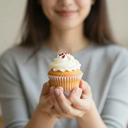woman holding a cupcake