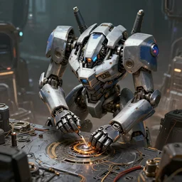 repairing a mech on a machine world, cyberpunk. year 2 0 8 8, artstation