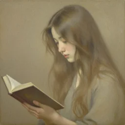 a girl reading a book, her hair flowing down, subtle, intricate details, real masterpiece, oil on canvas, by li zangh