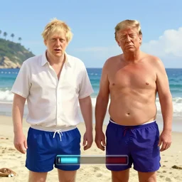 boris johnson and trump in bathing suits GTA V loading screen san andreas beach boxart