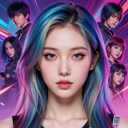 synthwave symmetrical void woman with cute - fine - face, pretty face, multicolored hair, realistic shaded perfect face, extremely fine details, by realistic shaded lighting, dynamic background, poster by ilya kuvshinov katsuhiro otomo, magali villeneuve, artgerm, jeremy lipkin and michael garmash and rob rey, riot games