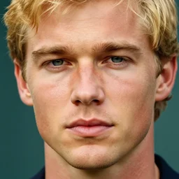 a close up hyper realistic portrait of a blonde man with a chiseled jawline, vibrant color, edward hopper, trending on artstation