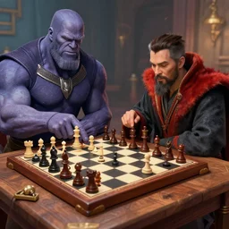 thanos and doctor strange playng chess, detailed 4 k
