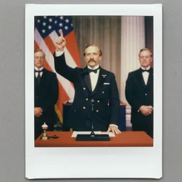 a polaroid style historical photo of Carrot Top at his presidential inauguration from 1904
