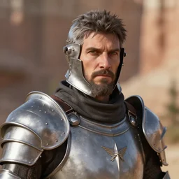 face portrait of a male warrior fully clad in plate armor, rendered in bryce 3 d, ultra high detail, depth of field, cinematic, focused, rule of thirds, trending on artstation, by greg rutkowski and artgerm and alphonse mucha