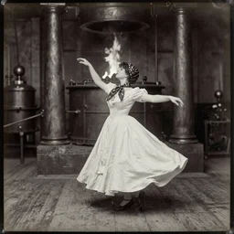 wet plate photograph, scarves dancer in victorian era boiler room, coal inferno