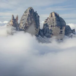 painting of the dolomites surrounded by clouds, a detailed matte painting by christophe vacher, matte painting, ultra detailed, matte drawing