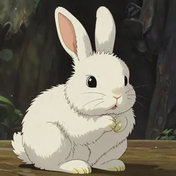 a fluffy bunny, thoughtful expression, Aesthetically pleasing, by  Studio Ghibli,, high definition, illustration, ambient lighting, HDR, HD, UHD, 4K, 8K, cinematic, dynamic, energetic, lively, elegant, intricate, complex, highly detailed, Richly textured, Rich vivid Color, masterpiece.