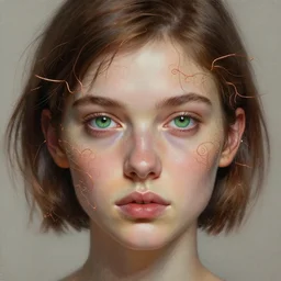 generative art beautiful young woman, green eyes, short brown hair, thin copper wires, ( ( ( fractals ) ) ) digital painting, extremely detailed, 4 k, intricate, brush strokes, steve mccurry, johanna martine, janusz jurek!, mark arian, artgerm, bastien lecouffe - deharme, peter mohrbacher