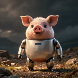 movie still of a pig shaped robot