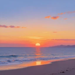 sunset at the beach, painted by eizin suzuki