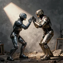candid photoshoot, robocop playing peekaboo