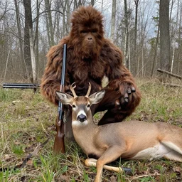 bigfoot hunting deer with a shotgun