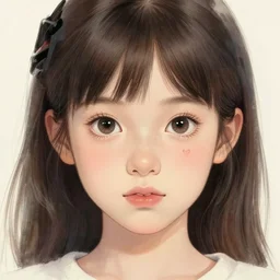 realistic tender sweet portrait of a young cute girl with a nice heart as tattoo, symmetrical eyes, portrait illustration, trending on artstation, characterdesign, sharp focus, illustration, art by ruan jia, ghibli, elena shumilova, leah robinson