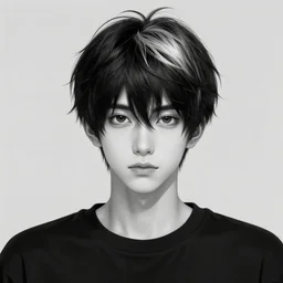 a young man, black and white hair, by rinotuna in artstation