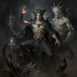 attractive male deity, casting dark magic, summoning handsome lucifer morningstar, fantasy, intricate, elegant, highly detailed, digital painting, artstation, matte, art by gaston bussiere, craig mullins, j. c. leyendecker