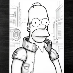 homer simpson, portrait, cyberpunk 2 0 2 0 manual, by steampoweredmikej, by tim bradstreet, inktober, ink drawing, black and white, coloring pages, manga, highly detailed