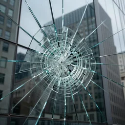 every pane of glass in the city shattered into pieces simultaneously, high - speed photography, award winning press photograph