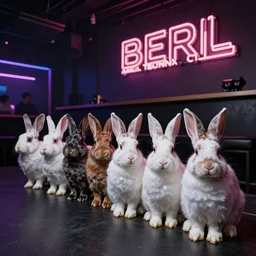 rabbits are queueing in front of famous berlin techno night club, 8k resolution, beautiful detailed, insanely intricate details, hypermaximalistic
