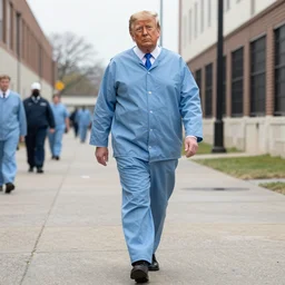 photojournalist photo of donald trump in prison clothes walking in the federal prison yard, 3 5 mm f 1. 8