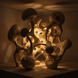 rhizomuse, diorama, stunning photo, artist impression, cgsociety, abstract sculpture, warm ambient lighting, glow, deep shadows, hyperdetailed, 8K