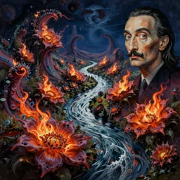 digital painting surrealism fractal flower river flame flowers fractal valley at night surreal esao andrews victor enrich dali