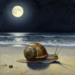 a snail on the beach under the moon, by chaim soutine, by mc escher,