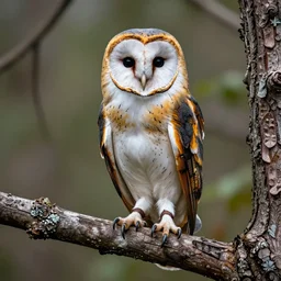 beautiful hyperrealist highly detailed cinematic lighting nature photograph of a barn owl on a tree branch, symmetrical full body, beautiful high contrast wood engraving, moebius and charles burns comic style, shocking detail trending on artstation 8 k