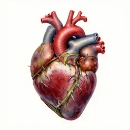 an anatomical hearts wrapped with vines and thorns, watercolor, realistic, extremely detailed, sharp focus, wide view, smooth, digital illustration, by james jean, by rossdraws, frank franzzeta, mcbess, sakimichan, brosmin, danton fadeev, steve simpson