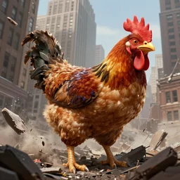 very detailed digital painting of a kaiju chicken destroying new york, epic, disaster, destruction, artstation 4 k, high quality